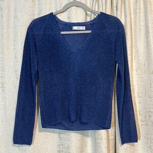 MNG by Mango Blue Shimmer Knit Sweater Pullover V Neck Size‎ Xtra Small Sparkle